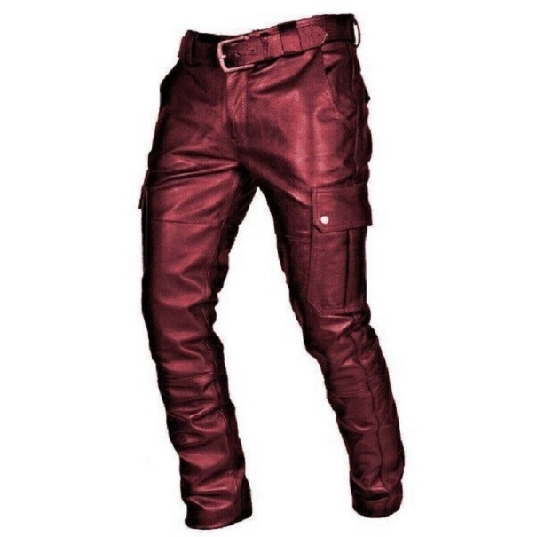 Heren leren broek F1564 wijnrood L
