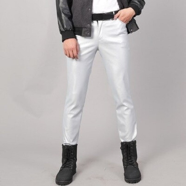 Heren leren broek F1590 zilver 33