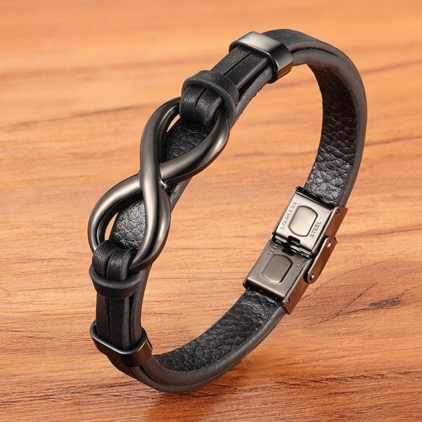 Heren leren infinity armband zwart 19 cm