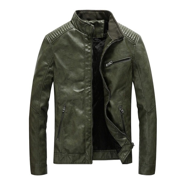 Heren leren jas F1091 legergroen M