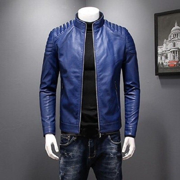 Heren leren jas F1103 blauw M
