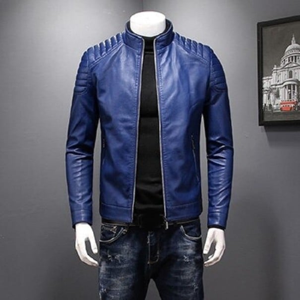 Heren leren jas F1103 blauw M