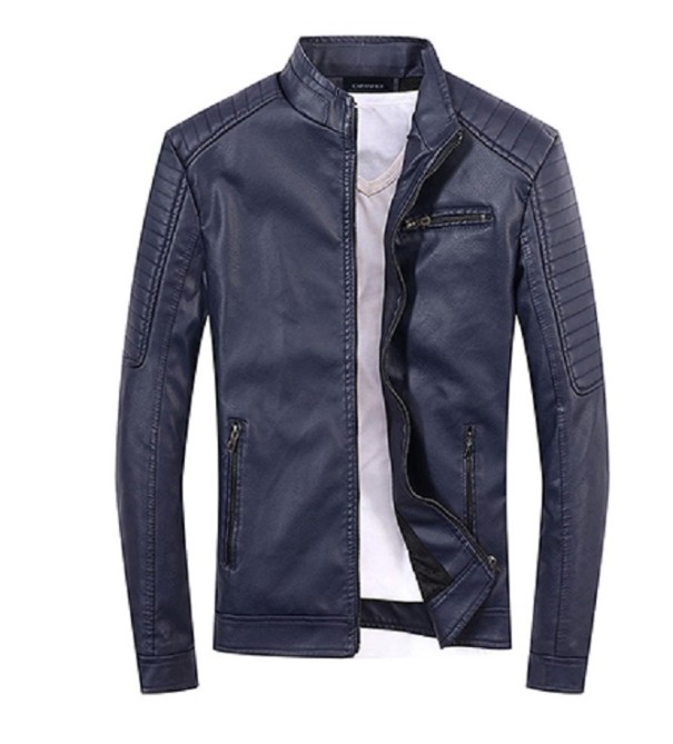 Heren leren jas met bontrand J2067 blauw XS