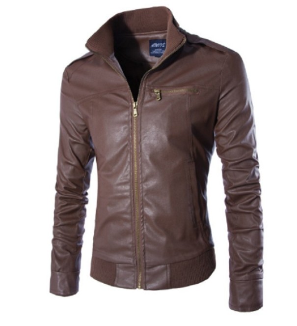 Heren leren jas met kraag J2068 bruin L