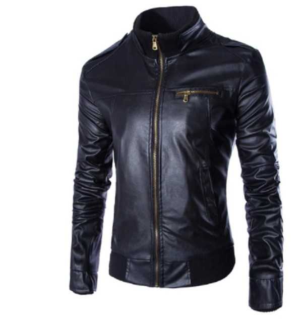 Heren leren jas met kraag J2068 zwart XS
