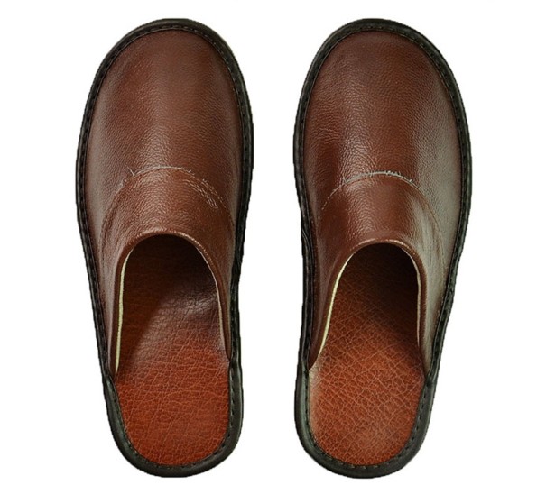 Heren leren pantoffels Orlando lichtbruin 43