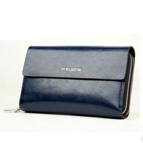 Heren leren portemonnee groot M662 donkerblauw