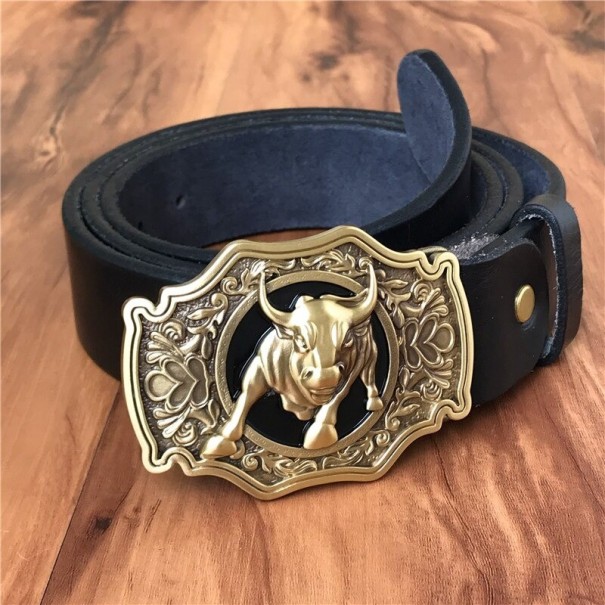 Heren leren riem met stier L470 zwart 125 cm