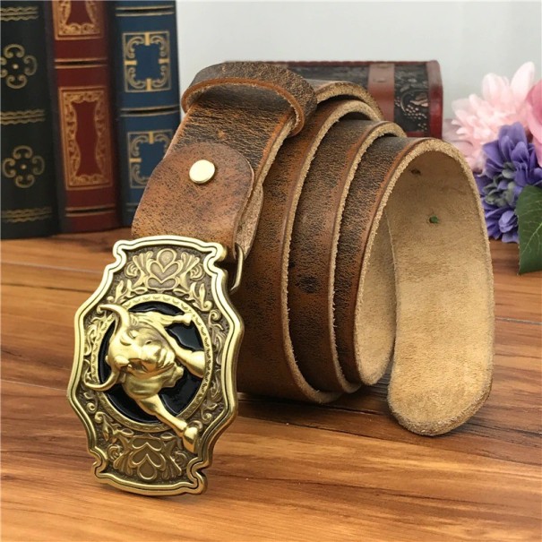 Heren leren riem met stier L470