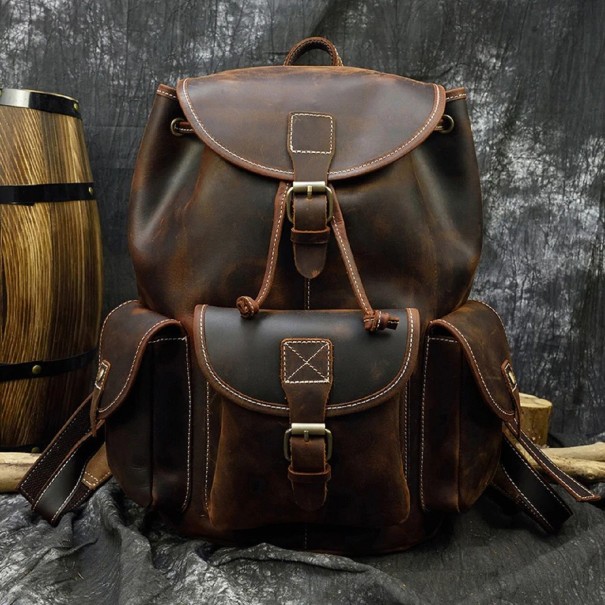 Heren leren rugzak E1146 donkerbruin