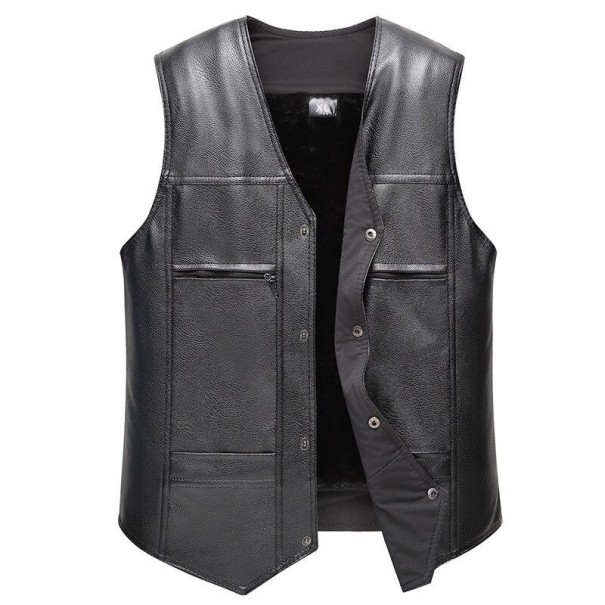 Heren leren vest met bontrand zwart L