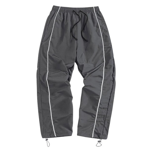 Heren losse broek met elastische tailleband en verstelbare koord aan de onderkant, aangevuld met contrasterende bies aan de zijkant en zijzakken grijs XS