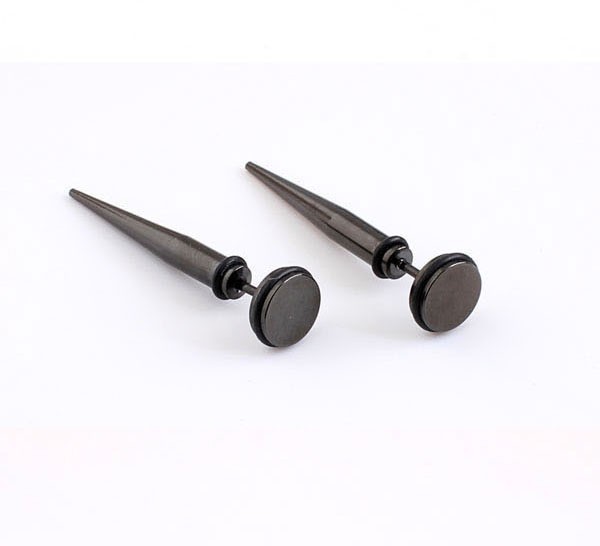 Heren oorbellen met expander effect J1438 zwart 8 mm