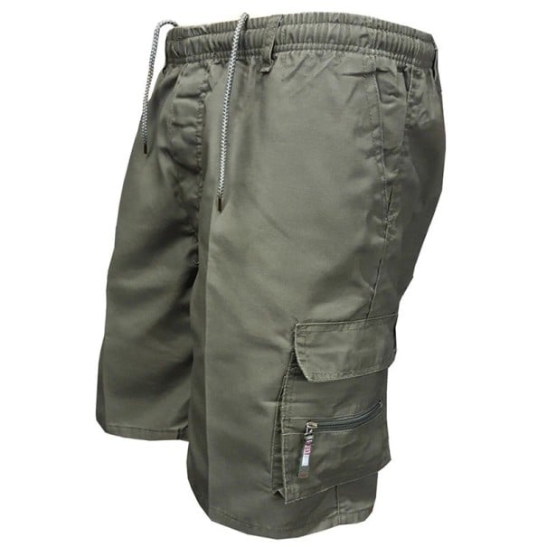 Heren outdoor cargo shorts knielengte Losse pasvorm Praktische zakken Elastische taille Comfortabele shorts voor wandelen en vrije legergroen XXS