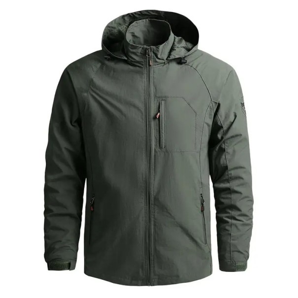 Heren outdoorjas met capuchon Waterdichte windjack met rits en zakken Lichtgewicht wandeljas voor vrije tijd Sportjas voor de natuur groen XS