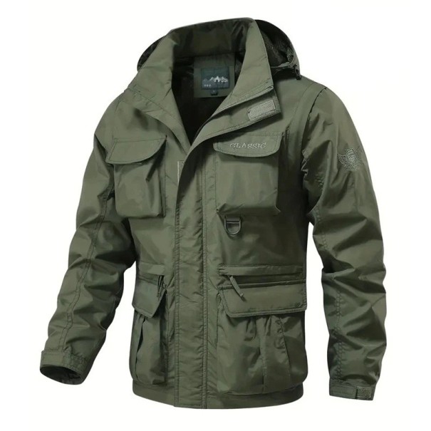 Heren outdoorjas met rits en meerdere zakken Winddichte jas met afneembare mouwen en capuchon Sportjas voor de natuur groen 3XL