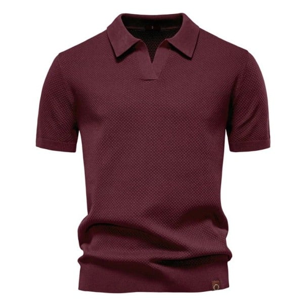 Heren polo met korte mouwen en kraag Effen elegante shirt van polyester en viscose voor dagelijks gebruik wijnrood XL