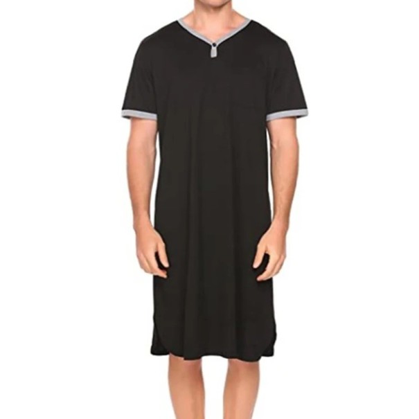 Heren pyjama nachthemd korte mouwen comfortabele snit katoen polyester thuis dragen en slapen zwart L