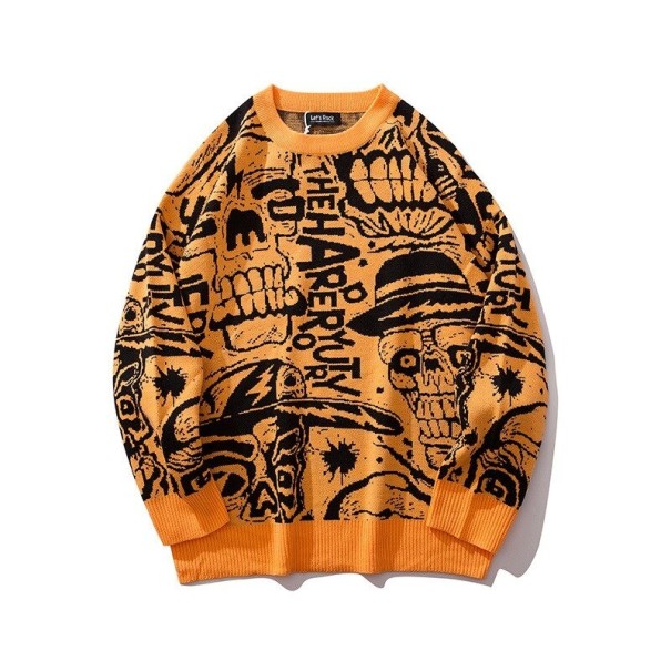Heren Skull Sweater F302 oranje XS