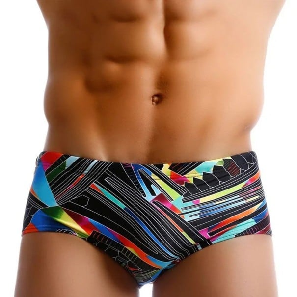 Heren slip zwemshorts zwart Geprint Polyester Aansluitende sportieve snit Elastische taille Sneldrogende zwemshorts voor strand zwembad XS