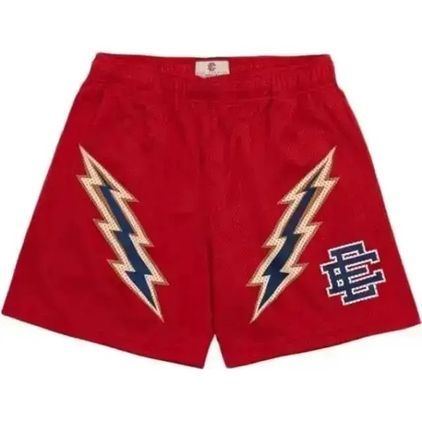 Heren sport mesh gym shorts casual shorts met bliksemprint snel drogende trainingsshorts voor de zomer rood XS
