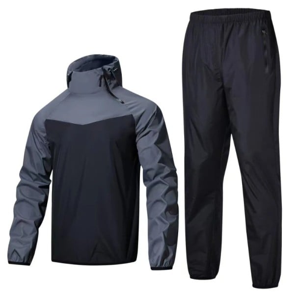 Heren sportset voor zweettraining en sauna, broek en hoodie, functioneel materiaal voor maximaal comfort en prestaties grijs M