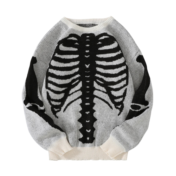 Heren sweater met skeletmotief Lange mouwen Effen gebreide sweater met ronde hals Stijlvolle mode voor herfst en winter Polyester Verschillende kleuren wit L