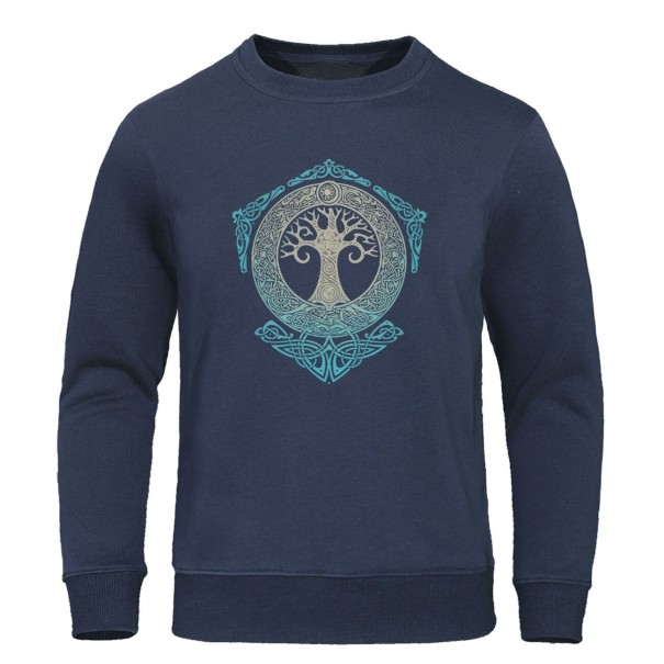 Heren sweatshirt met bomenprint F62 donkerblauw L