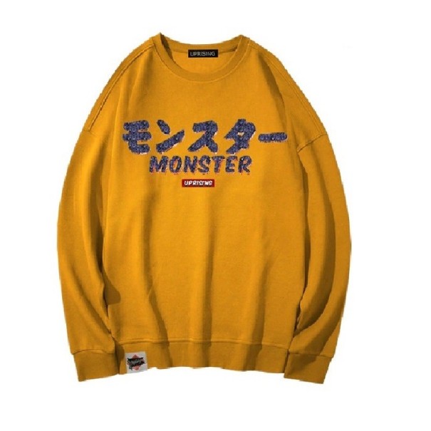 Heren sweatshirt met print F133 mosterdgeel L