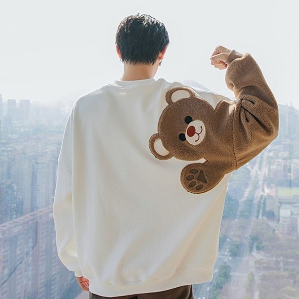 Heren sweatshirt met teddybeer wit L