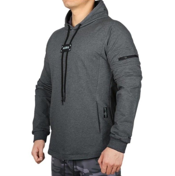 Heren sweatshirt met zak F54 donkergrijs M