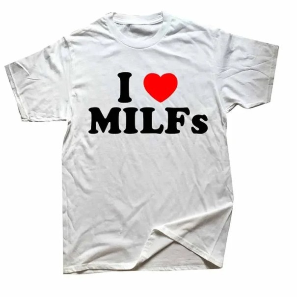 Heren T-shirt met grappige opschrift I LOVE MILFs Origineel T-shirt met opdruk Grappig T-shirt voor feesten en festivals T-shirt voor heren met humor wit XL
