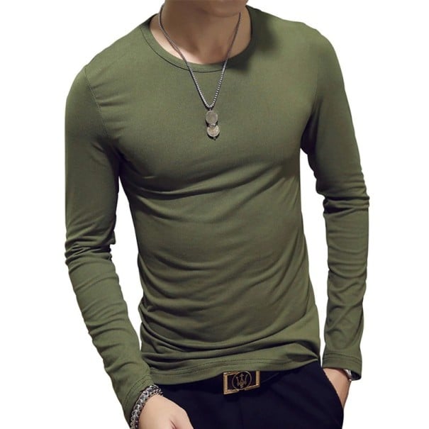 Heren T-shirt met lange mouwen T2062 legergroen S 1