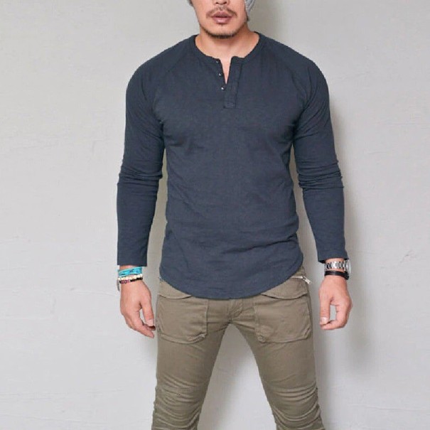 Heren T-shirt met lange mouwen T2094 donkerblauw L