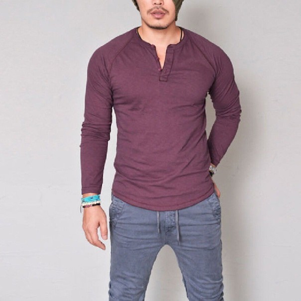 Heren T-shirt met lange mouwen T2094 wijnrood XL