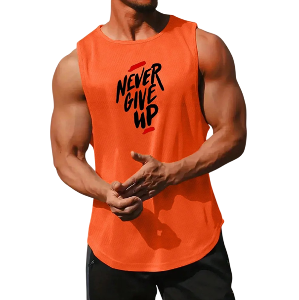 Heren T-shirt met ronde hals O Opdruk Never Give Up Polyester Lichte sporttop voor fitness training vrije tijd oranje XL