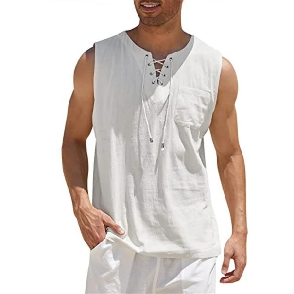 Heren tanktop zonder mouwen Effen uitvoering Zakje Touwsluiting V-hals Lichte polyester wit M