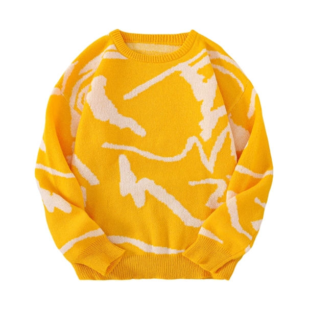 Heren trui met lange mouwen en ronde hals Eenvoudig patroon Elegante gebreide trui Herfst- en wintermode Polyester Verschillende kleuren geel M