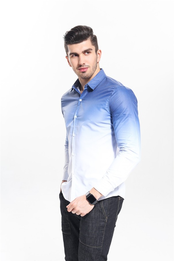 Heren tweekleurig overhemd J2050 donkerblauw XS