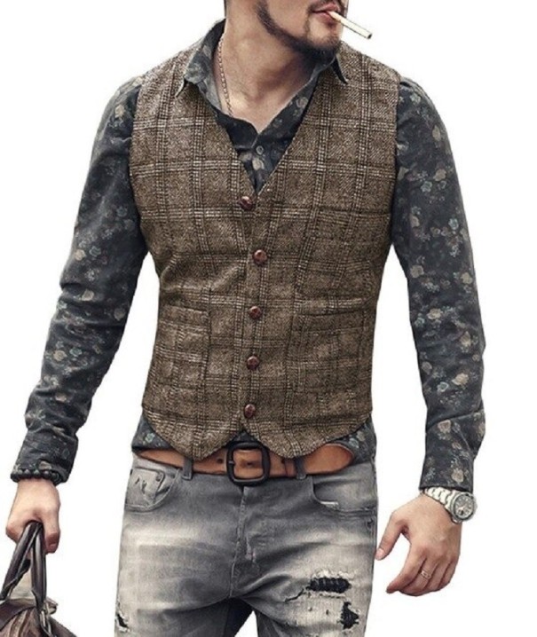 Heren vest met knoopjes bruin XS