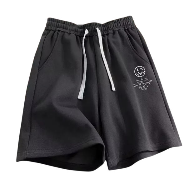 Heren wijde casual shorts met emoji-print Dunne zomerse losse shorts met een comfortabele pasvorm Stijlvolle vrijetijdsshorts voor thuis en buitenshuis zwart XL