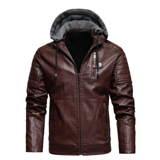 Heren winter leren jas F1080 wijnrood XL