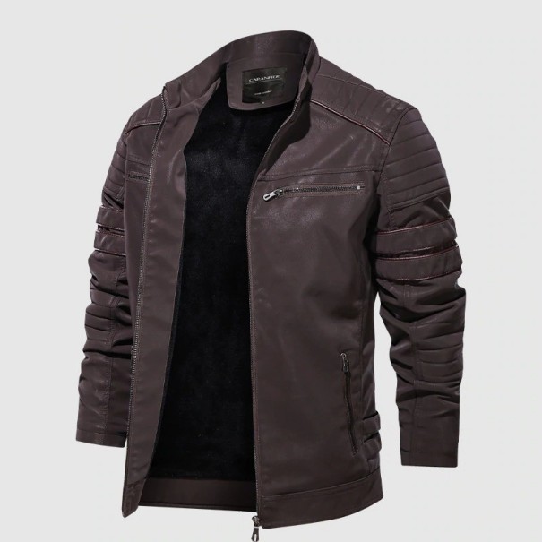 Heren winter leren jas met kraag