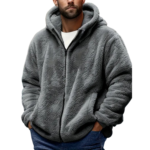 Heren winterjas Pluche warme jas met col Sluiting met rits Praktische zakken Comfortabele winterjas van polyester Zachte warme uitvoering grijs XXL