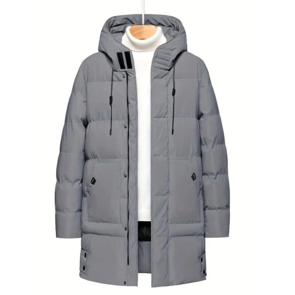 Heren winterjas Winddichte uitvoering Rits- en drukknoopsluiting Praktische zakken Warme katoenen voering Duurzame polyester winterjas grijs L