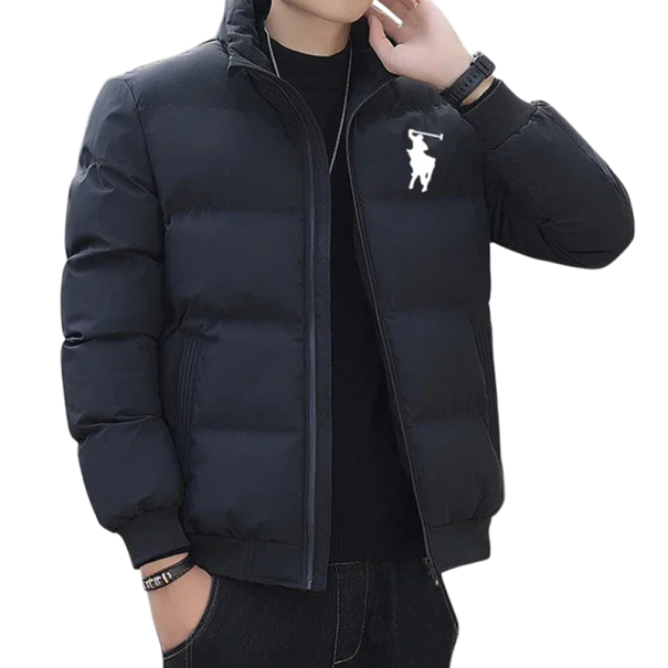 Heren winterjas Winddichte uitvoering Ritsluiting Polyester Borduring op de borst Praktische zakken Warme comfortabele winterdraag Bescherming tegen kou blauw S