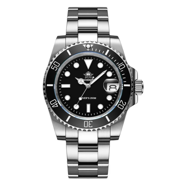 Herenhorloge van roestvrij staal, 35-39 mm, waterdicht, duiken, lichtgevende wijzers, vouwsluiting, zakelijk, casual, sport zwart