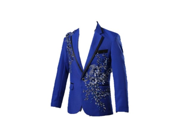 Herenjas met 3D zilveren bloemen J2670 blauw M