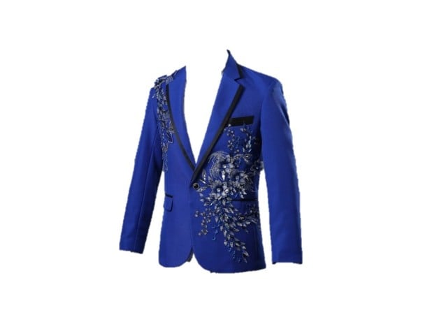 Herenjas met 3D zilveren bloemen J2670 blauw S