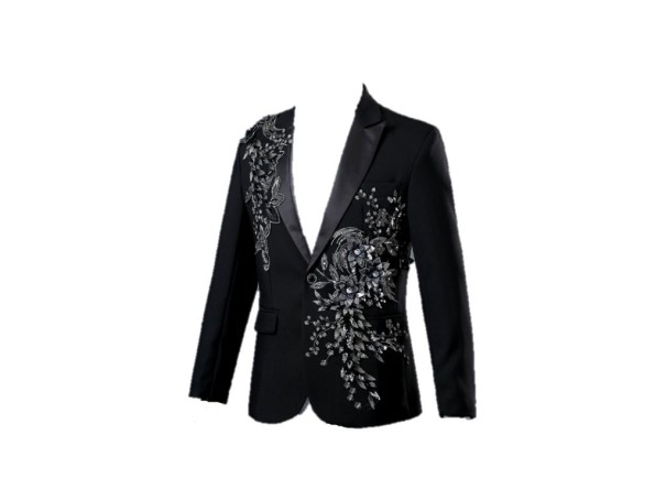 Herenjas met 3D zilveren bloemen J2670 zwart L